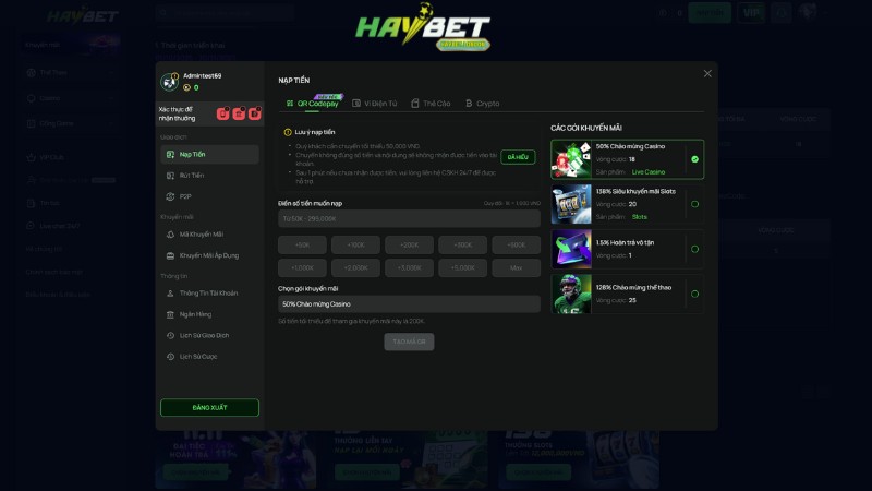 Các bước nhận khuyến mãi trên nhà cái HAYBET