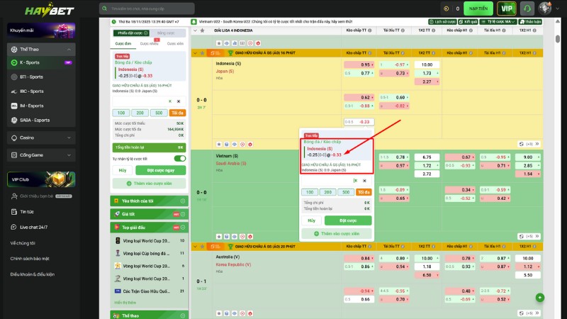 Các trường hợp xảy ra trong kèo chấp 0.25 tại nhà cái Haybet