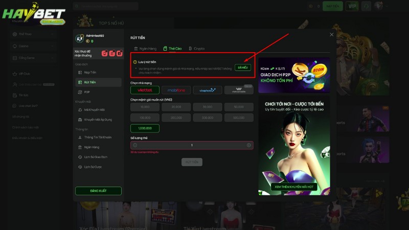 Hướng dẫn rút tiền HAYBET an toàn và chi tiết nhất